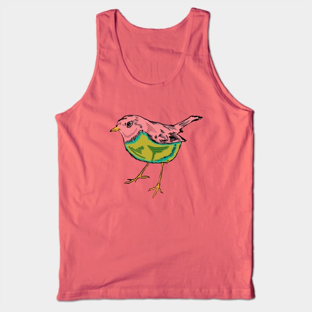 Pink and Green Bird Tank Top by Katherine Montalto